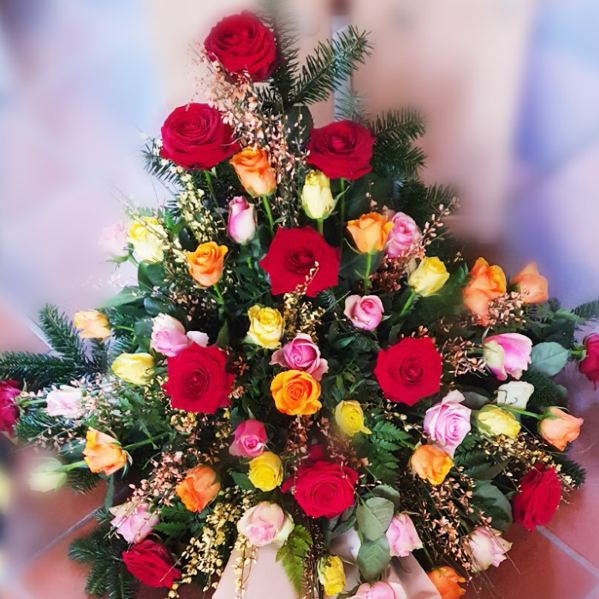Trauergesteck G 31 mit gemischten Rosen